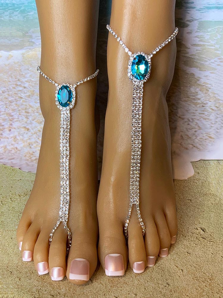 Women's Rhinestone Toe Ring Anklet Set