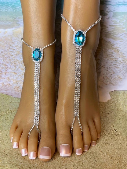 Women's Rhinestone Toe Ring Anklet Set