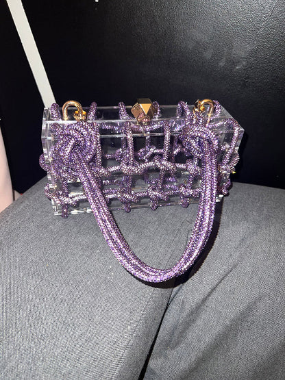 Women's Rhinestone Rope Clear Box Handbag