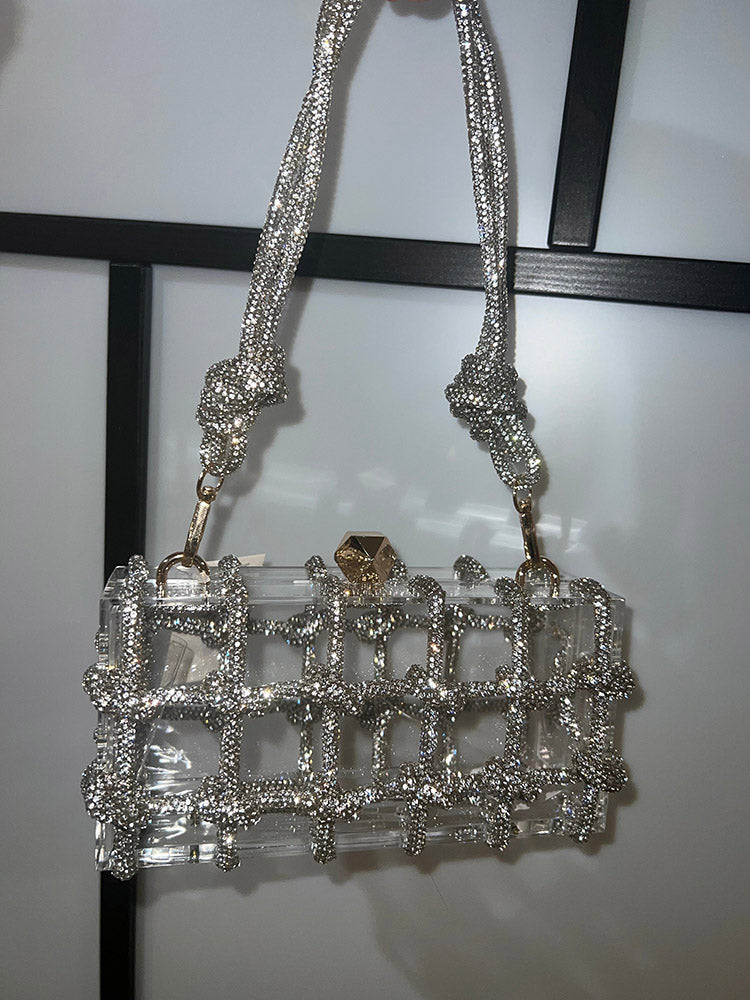 Women's Rhinestone Rope Clear Box Handbag