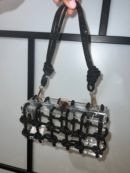 Women's Rhinestone Rope Clear Box Handbag