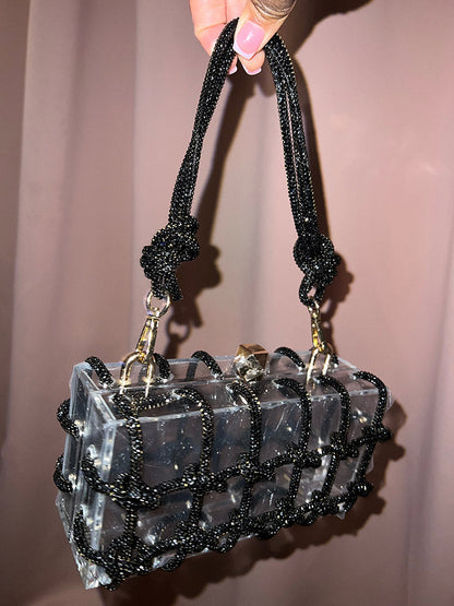 Women's Rhinestone Rope Clear Box Handbag