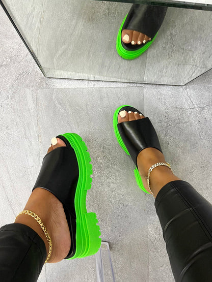 Color Block Chunky Heel Sandals