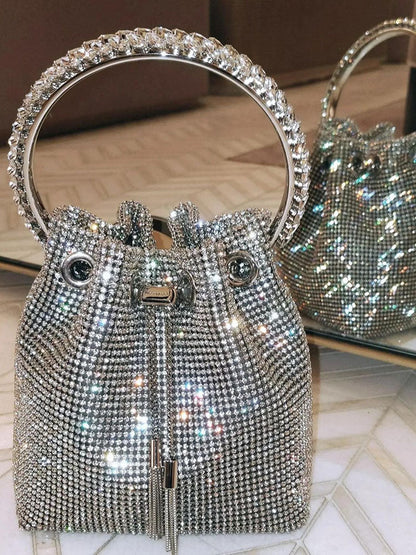 Women's Rhinestone Decor Drawstring Bucket Bag