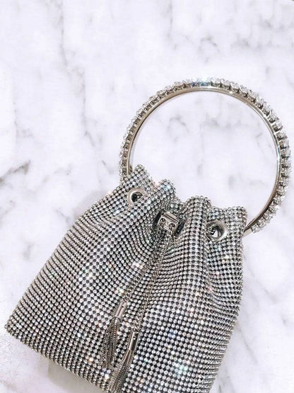 Women's Rhinestone Decor Drawstring Bucket Bag