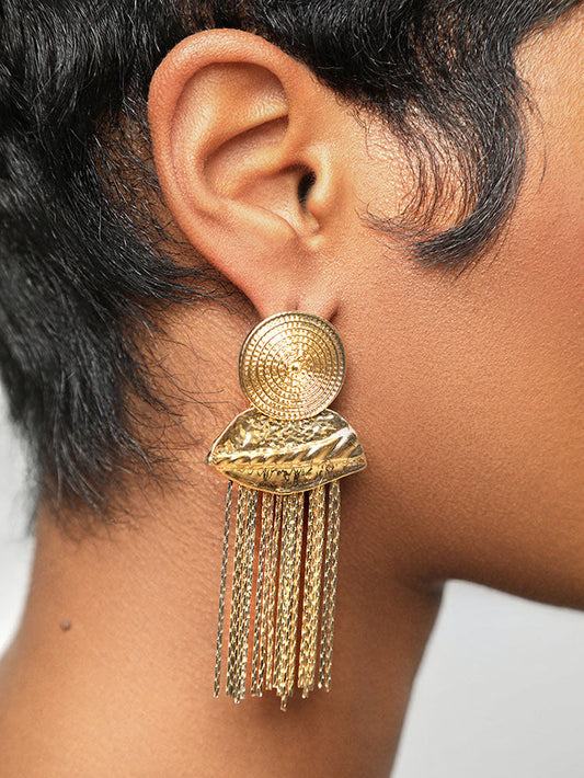 Women's Abstract Fringe Gold Earrings