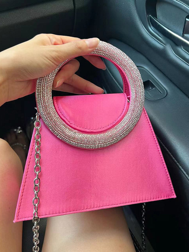 Women's Rhinestone Handle Satin Clutch