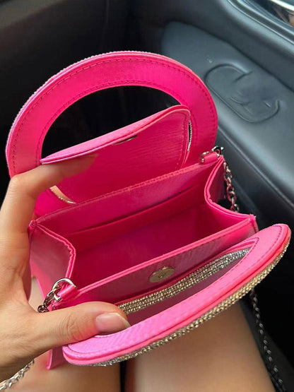 Women's Rhinestone Handle Satin Clutch