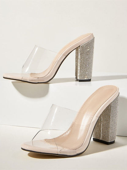 Rhinestones Transparent Chunky Heel