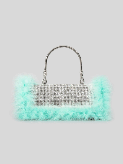 Women's Furry Rhinestone Evening Clutch Bag