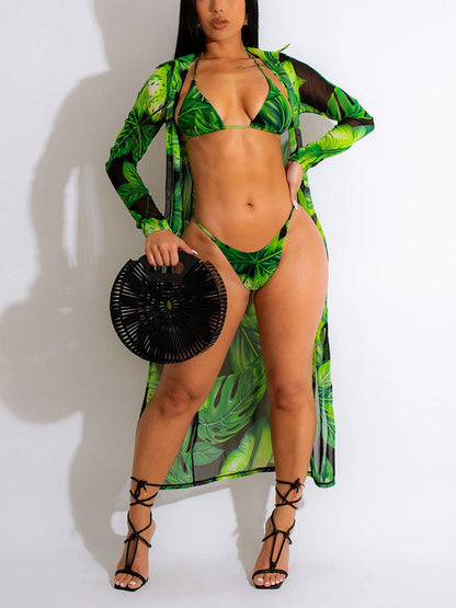 3PC Tropical Bikini Cover-up Set