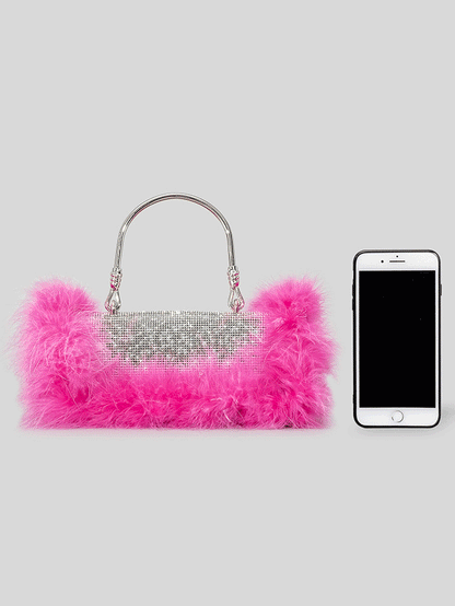 Women's Furry Rhinestone Evening Clutch Bag