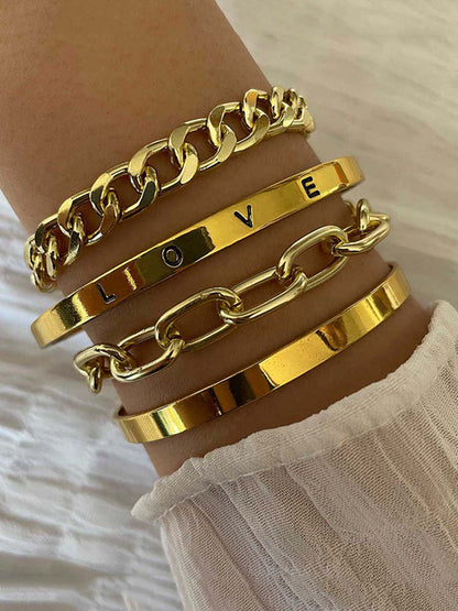 Women's Love Gold 4 Pieces Bracelet Set