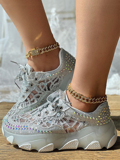 Rhinestone Mesh Sneakers